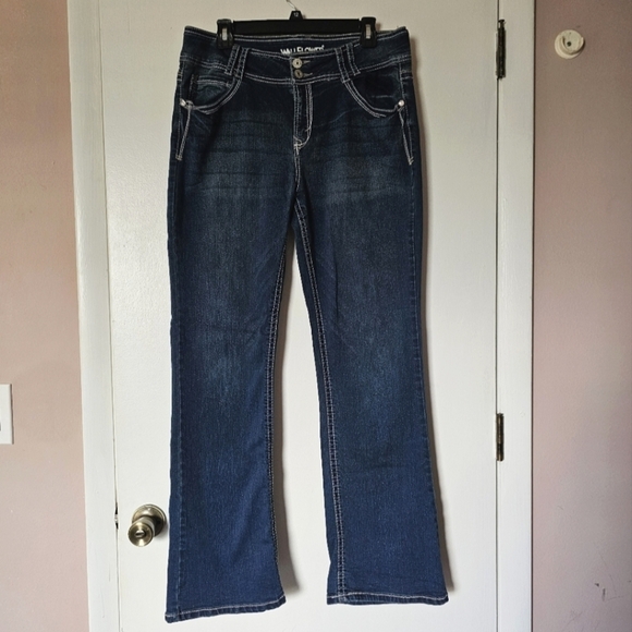 Y2k Wallflower luscious curvy bootcut dark-wash embellished pockets jeans Sz 15 - Picture 1 of 7